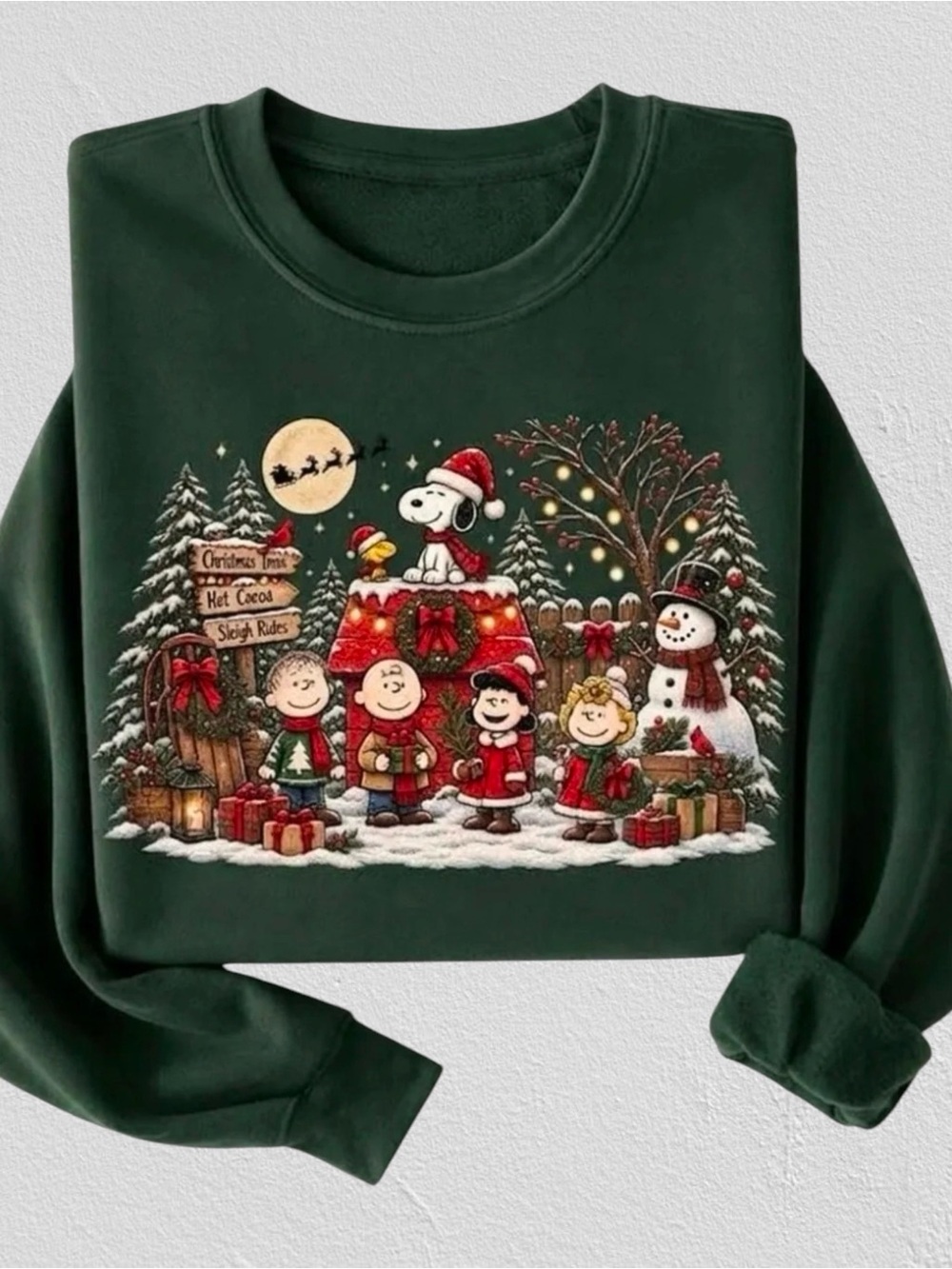 Peanuts Snoopy Christmas Crewneck Sweatshirt Forest Green